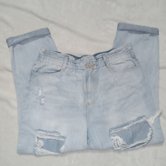 KanCan Like New Super Distressed Highrise Paper Bag Waist Mom Jeans sz 15/31 - Picture 3 of 12